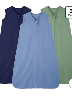 3-Pack Sleeveless Sleep Sacks for Kids - Navy, Light Blue & Sage